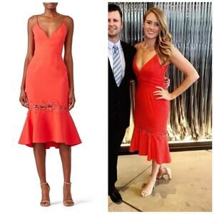 Nicholas Red Phoenix Lace Midi Dress US 8 / Medium